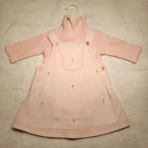 KISSY KISSY ♡ Soft Pink Mini Embroidered Floral Corduroy Overall Lined Dress 6-9